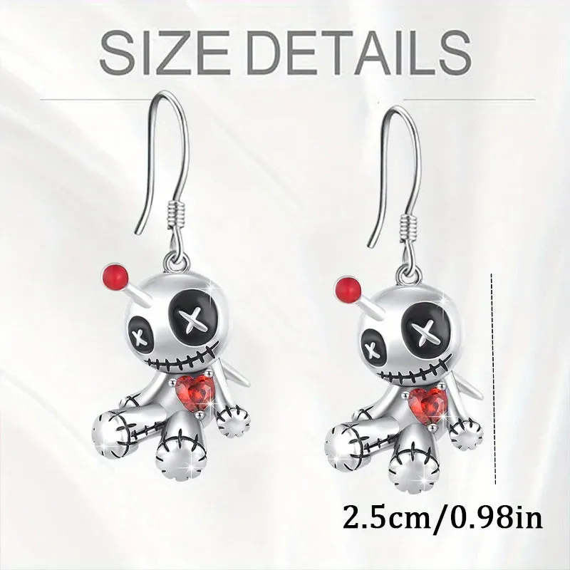 1 Pair Voodoo Doll Red Heart Pendant Earrings - Creative Punk Cartoon Accessories, Halloween Gift