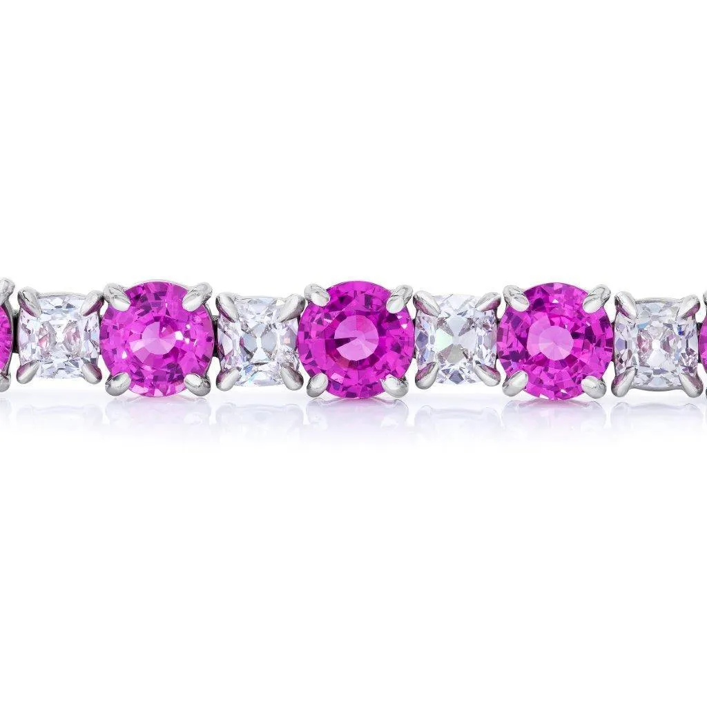 12.71 Pink Sapphire and Diamond Platinum Bracelet