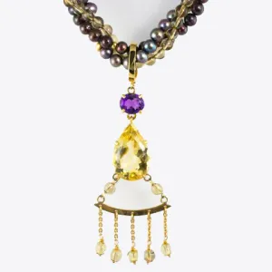 14 Kt Yellow Gold & Multicolor Freshwater Pearl Necklace