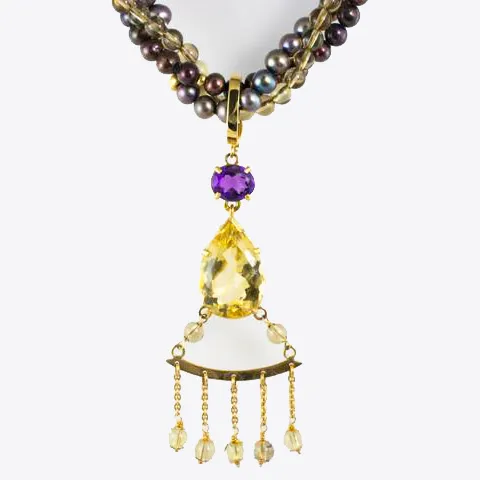 14 Kt Yellow Gold & Multicolor Freshwater Pearl Necklace