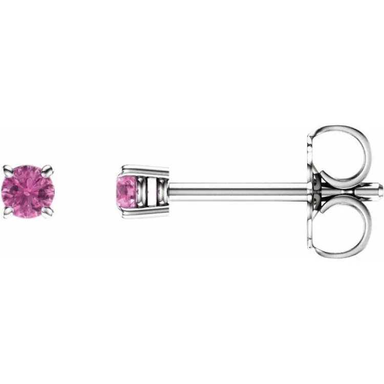 14K White 2.5 mm Natural Pink Sapphire Stud Earrings with Friction Post