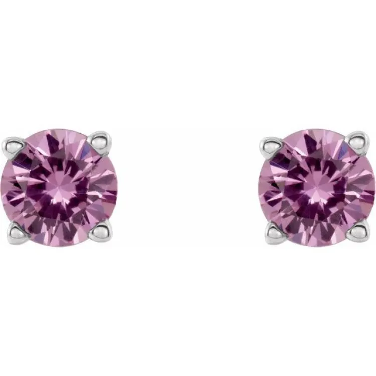 14K White 2.5 mm Natural Pink Sapphire Stud Earrings with Friction Post