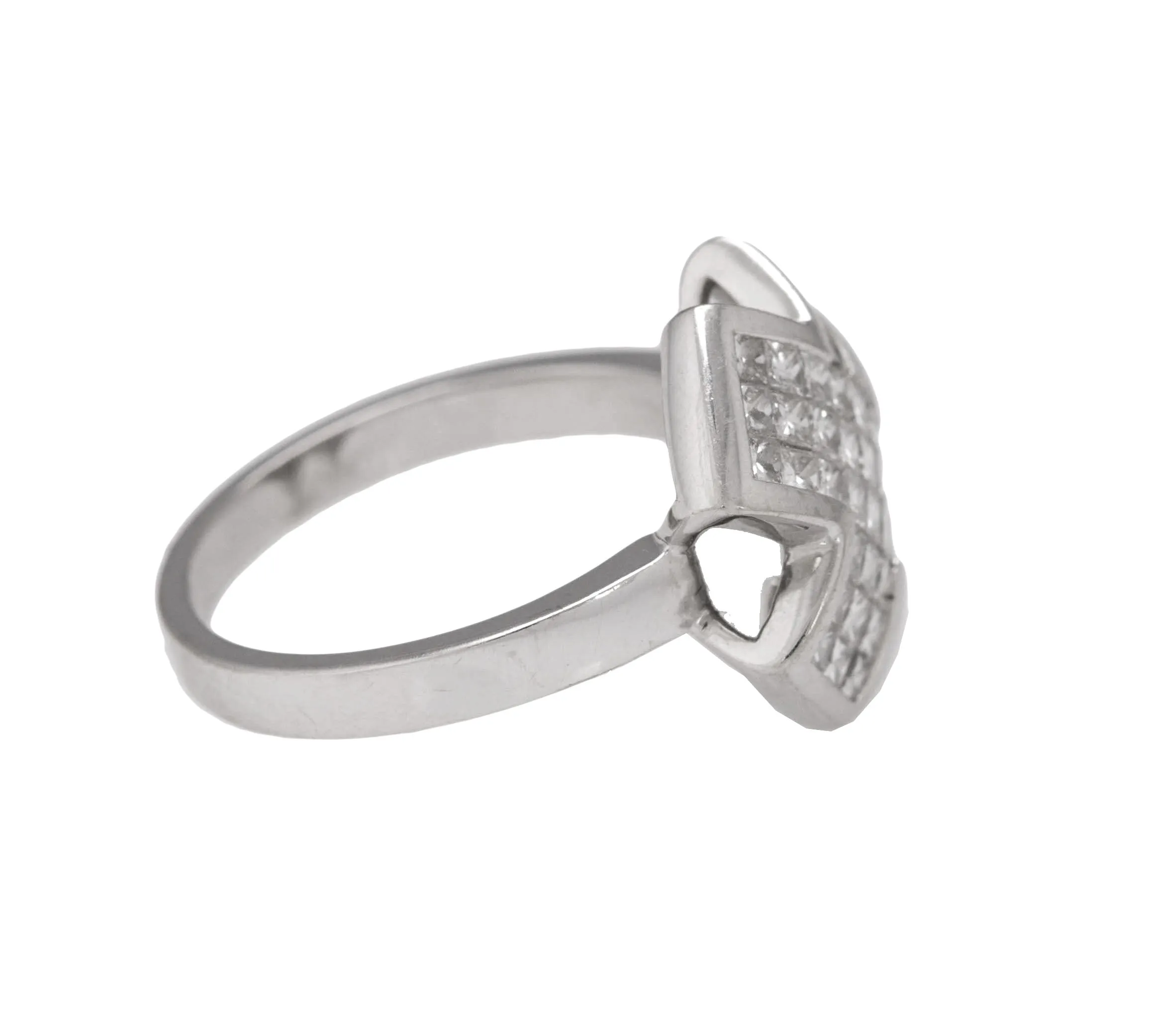 14K White Gold 1.35ctw Princess Cut Invisible Set Diamond "X" Cocktail Ring