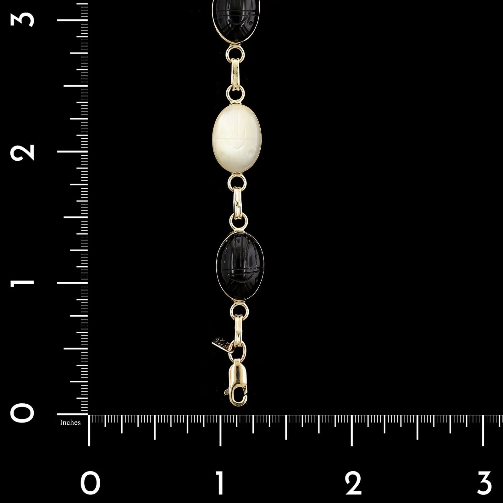 14K Yellow Gold Estate Mother of Pearl and Onyx Scarab Bracelet