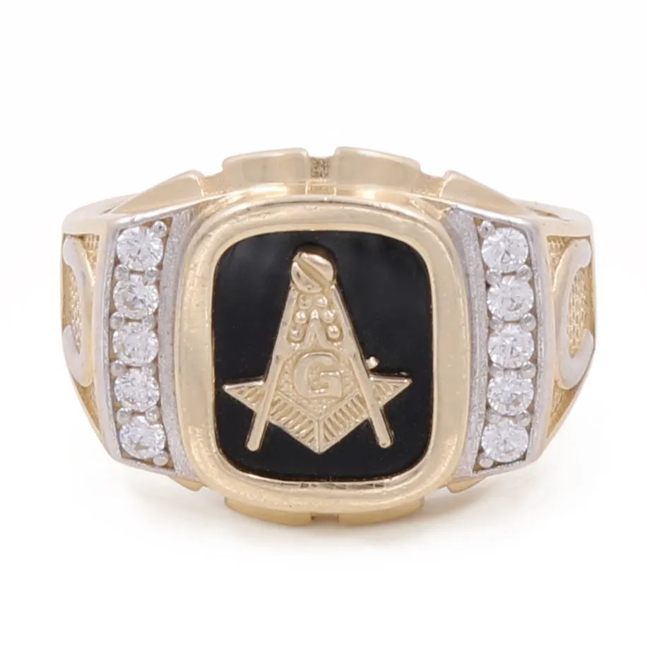 14K Yellow Gold Men's Mason Onyx and Cubic Zirconias Ring