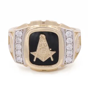 14K Yellow Gold Men's Mason Onyx and Cubic Zirconias Ring
