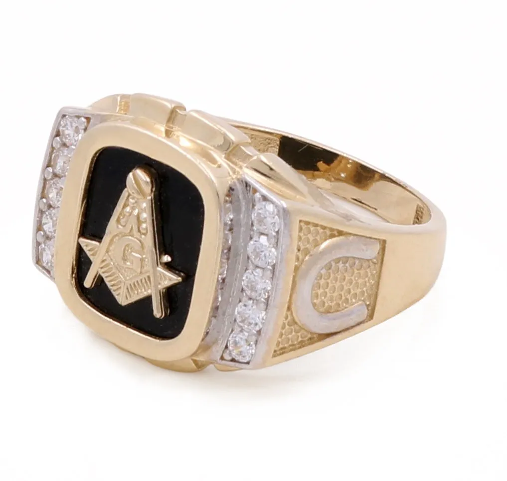 14K Yellow Gold Men's Mason Onyx and Cubic Zirconias Ring