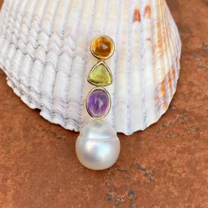 14KT Yellow Gold Peridot, Amethyst, Citrine   Paspaley South Sea Pearl Pendant Slide