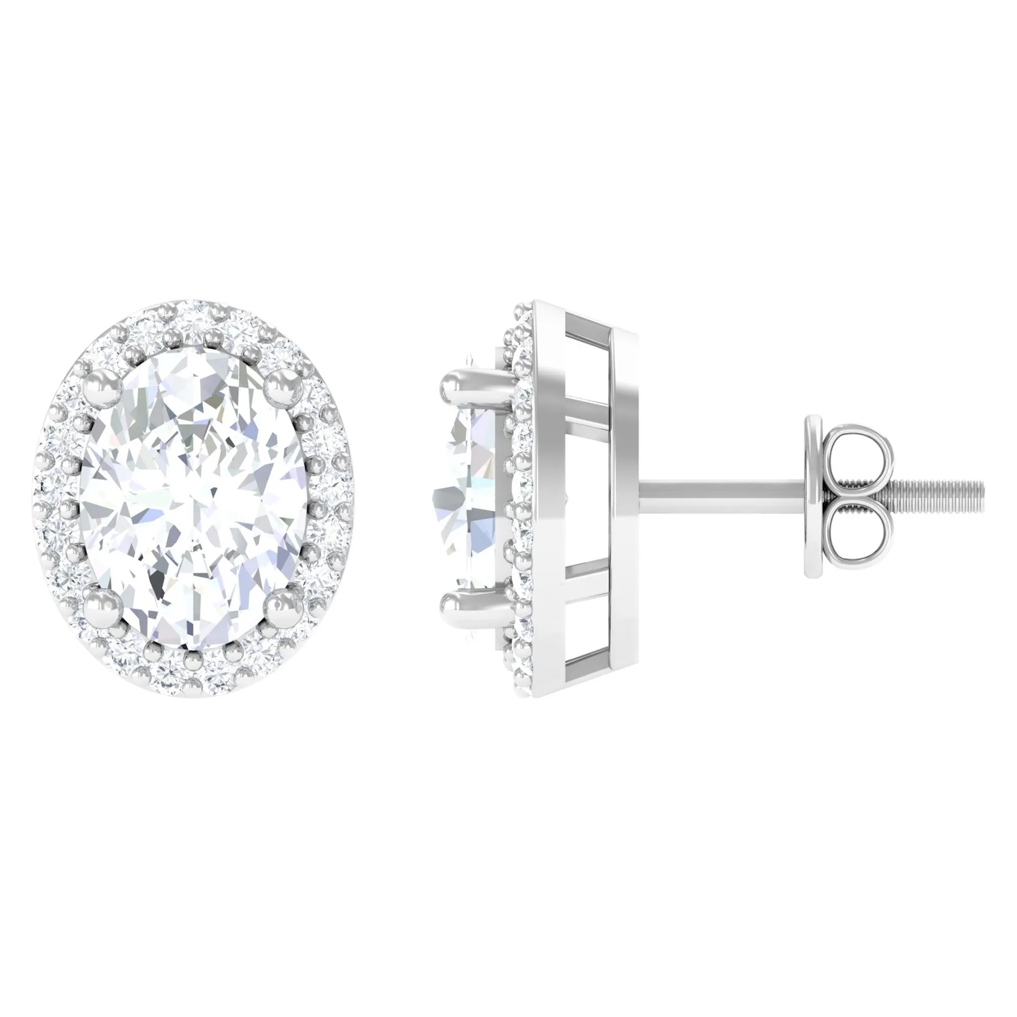 1.75 CT Oval Cut Cubic Zirconia Halo Stud Earrings