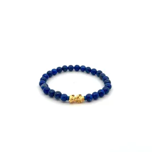 18K Gold Pixiu Piyao Lucky Charm Bracelet Natural Lapiz Lazuli Gemstones 6mm