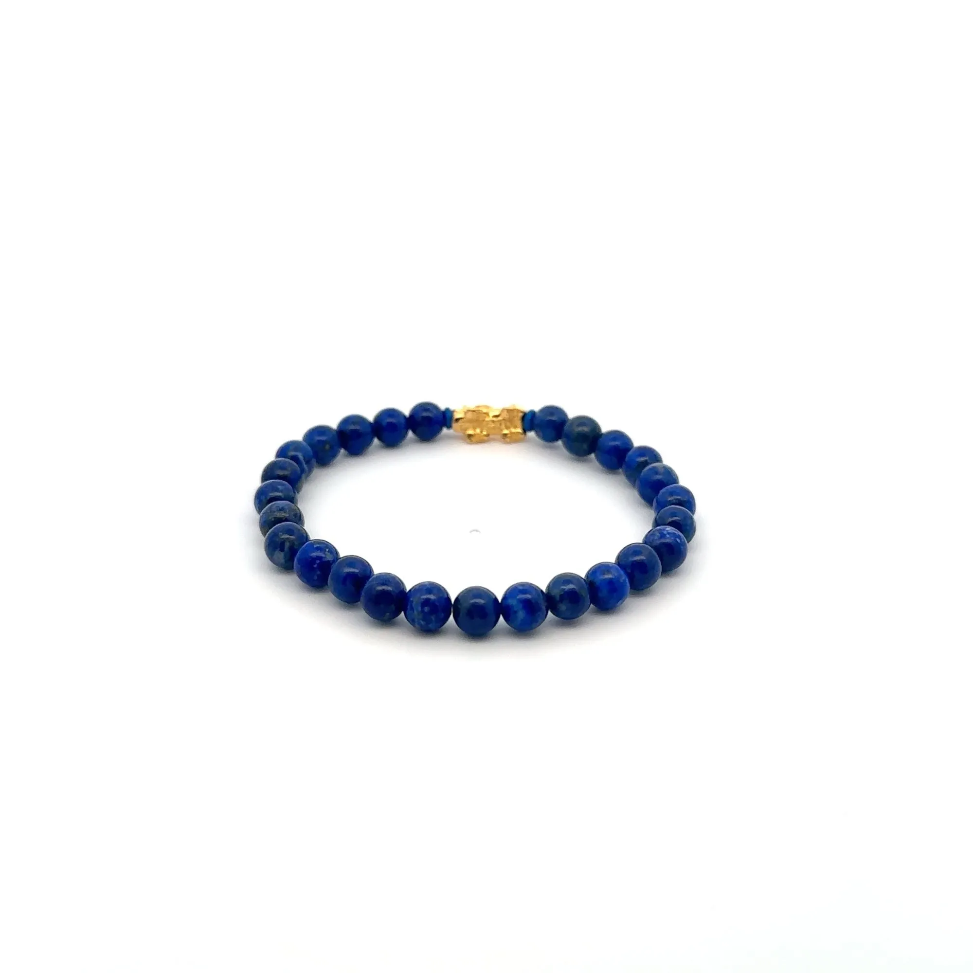 18K Gold Pixiu Piyao Lucky Charm Bracelet Natural Lapiz Lazuli Gemstones 6mm