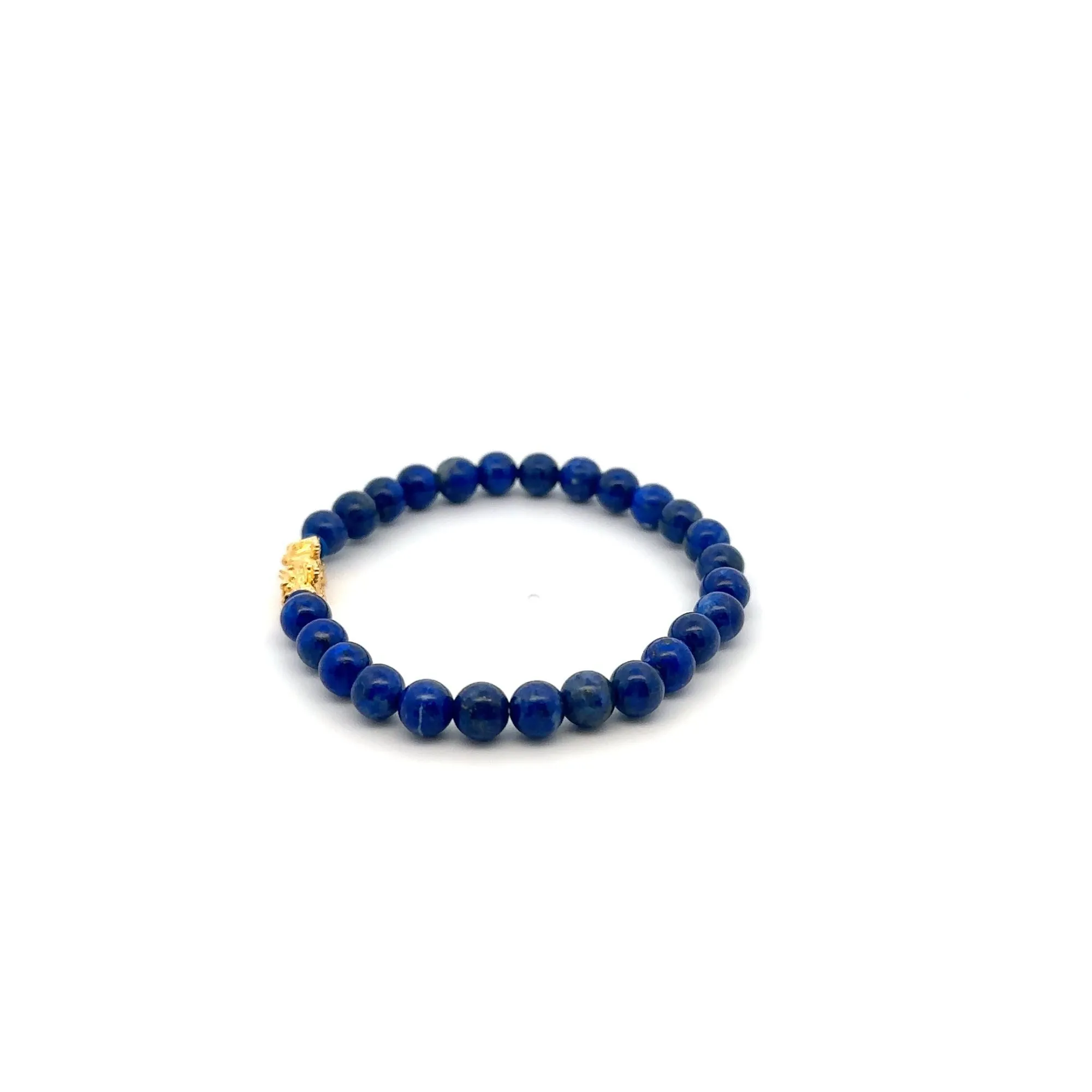 18K Gold Pixiu Piyao Lucky Charm Bracelet Natural Lapiz Lazuli Gemstones 6mm
