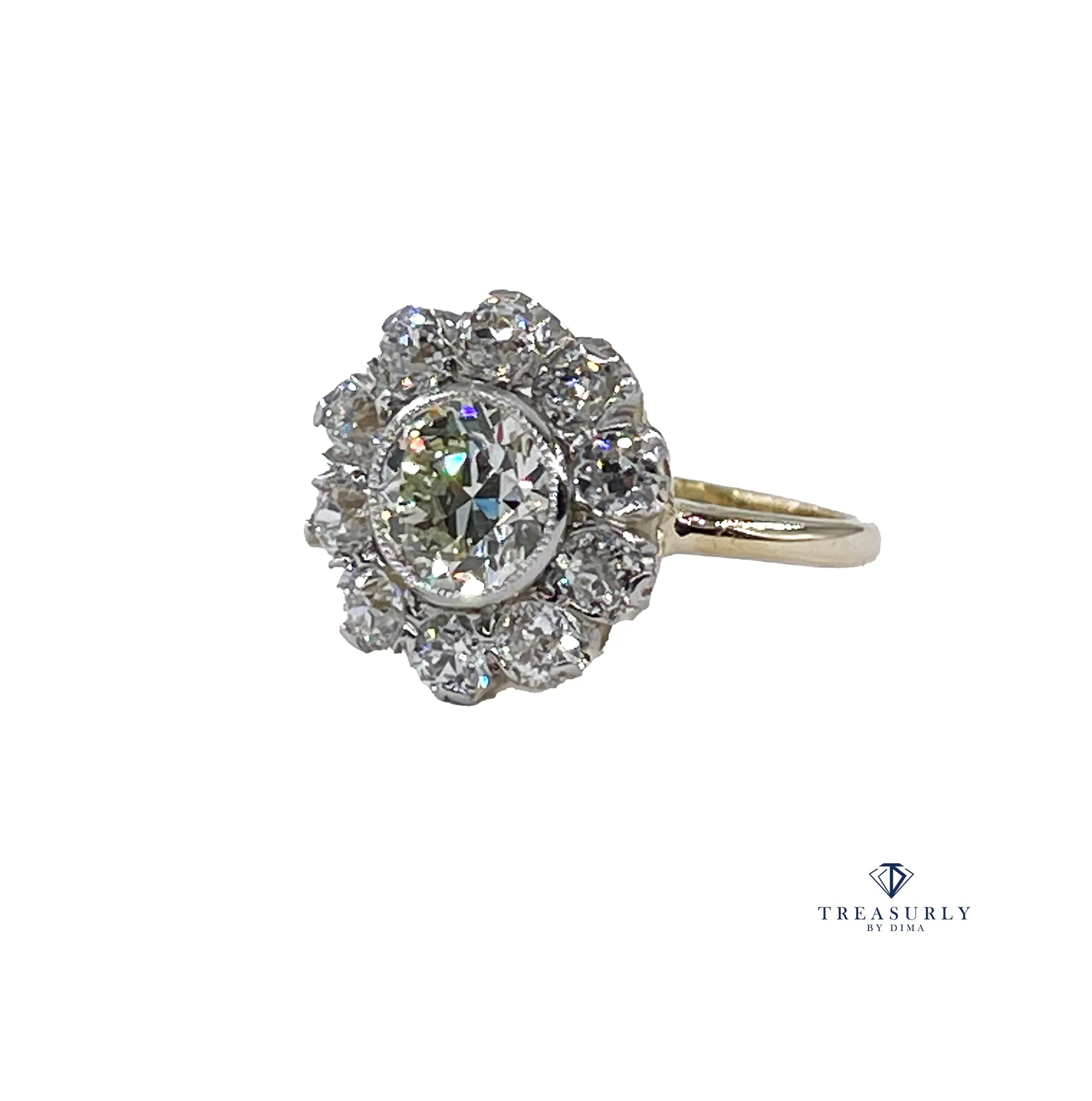 1900s GIA 2.58ctw Antique Edwardian OLD EUROPEAN Diamond Cocktail Cluster 18K Gold Platinum Ring
