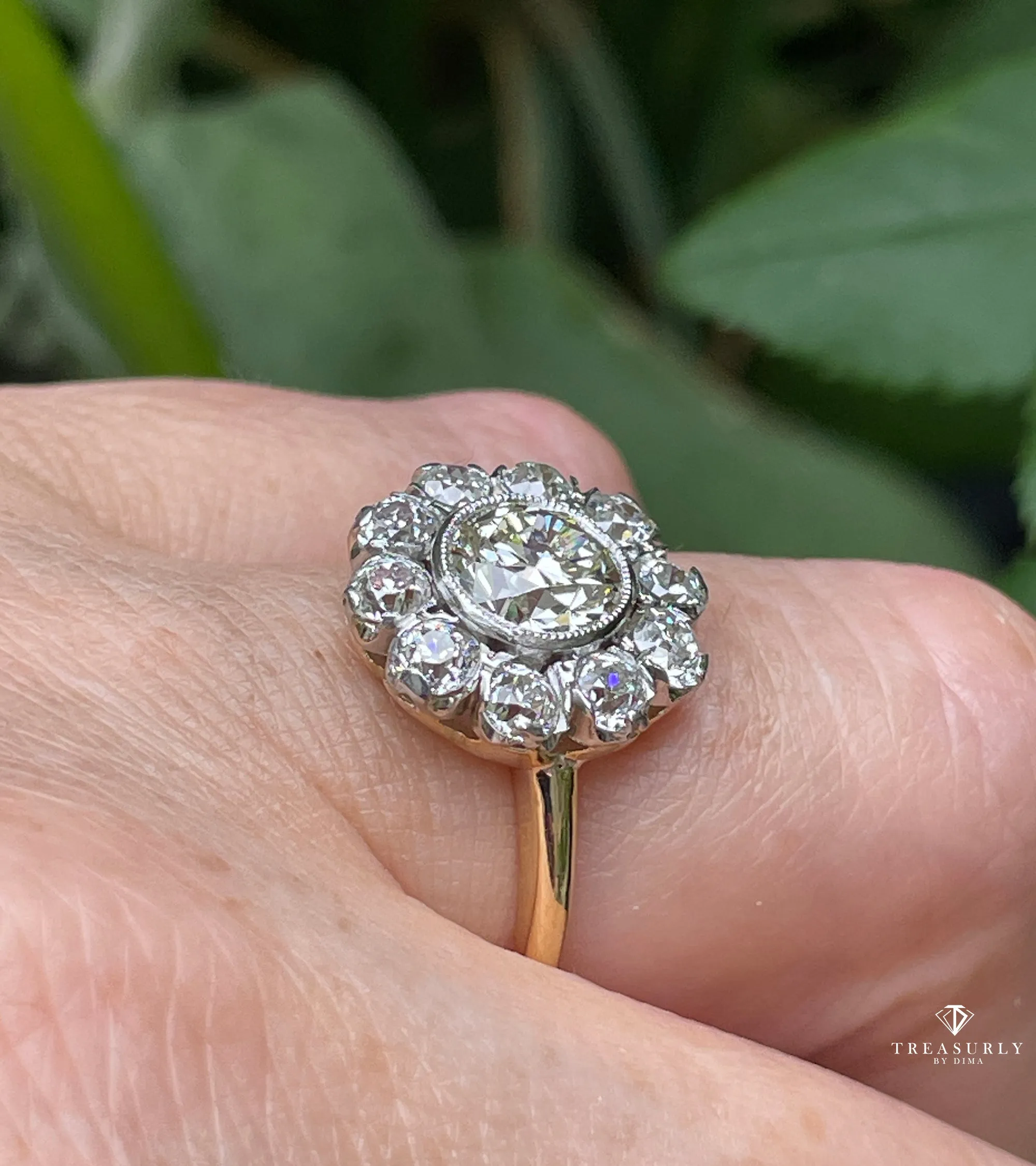 1900s GIA 2.58ctw Antique Edwardian OLD EUROPEAN Diamond Cocktail Cluster 18K Gold Platinum Ring