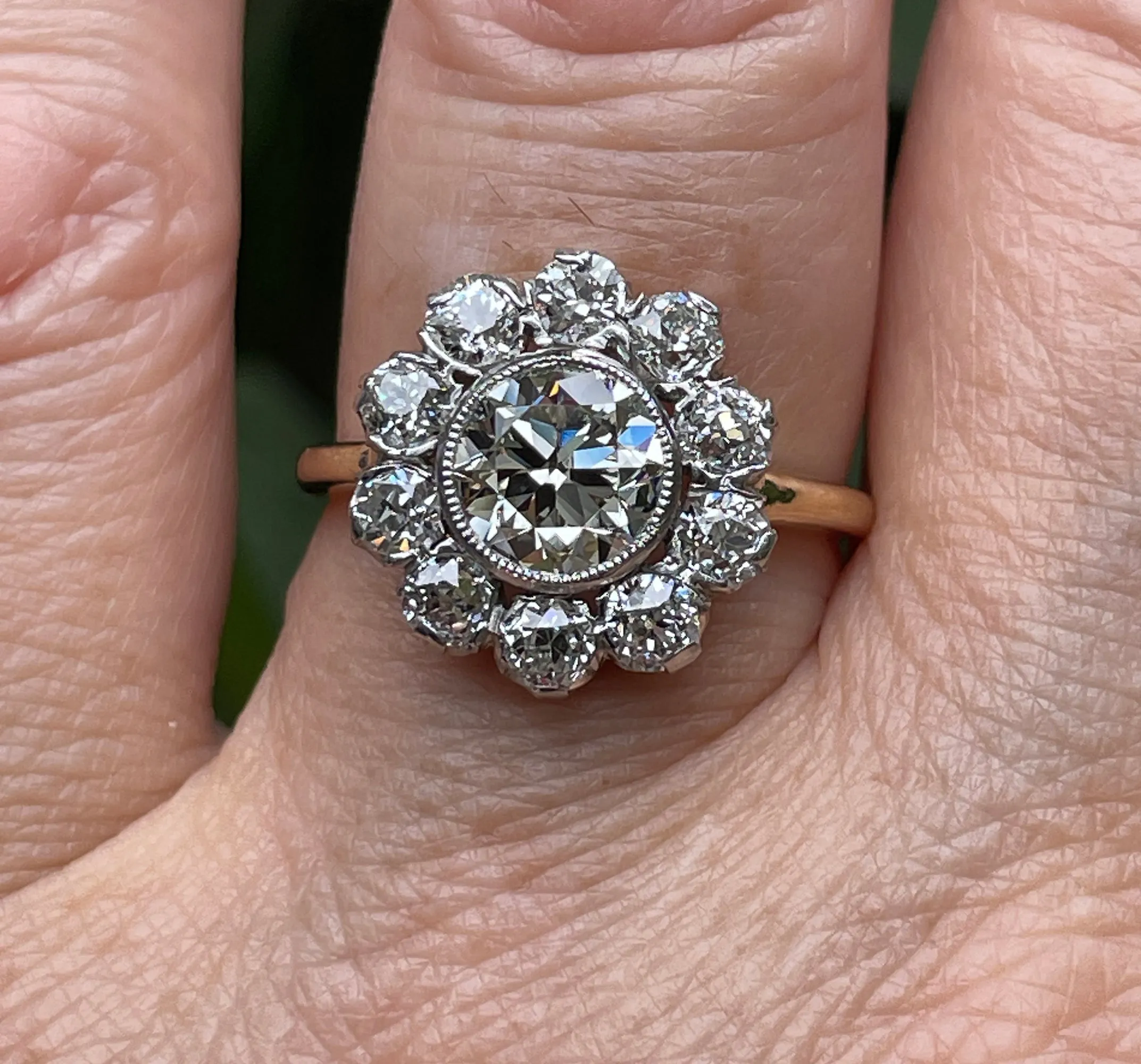 1900s GIA 2.58ctw Antique Edwardian OLD EUROPEAN Diamond Cocktail Cluster 18K Gold Platinum Ring
