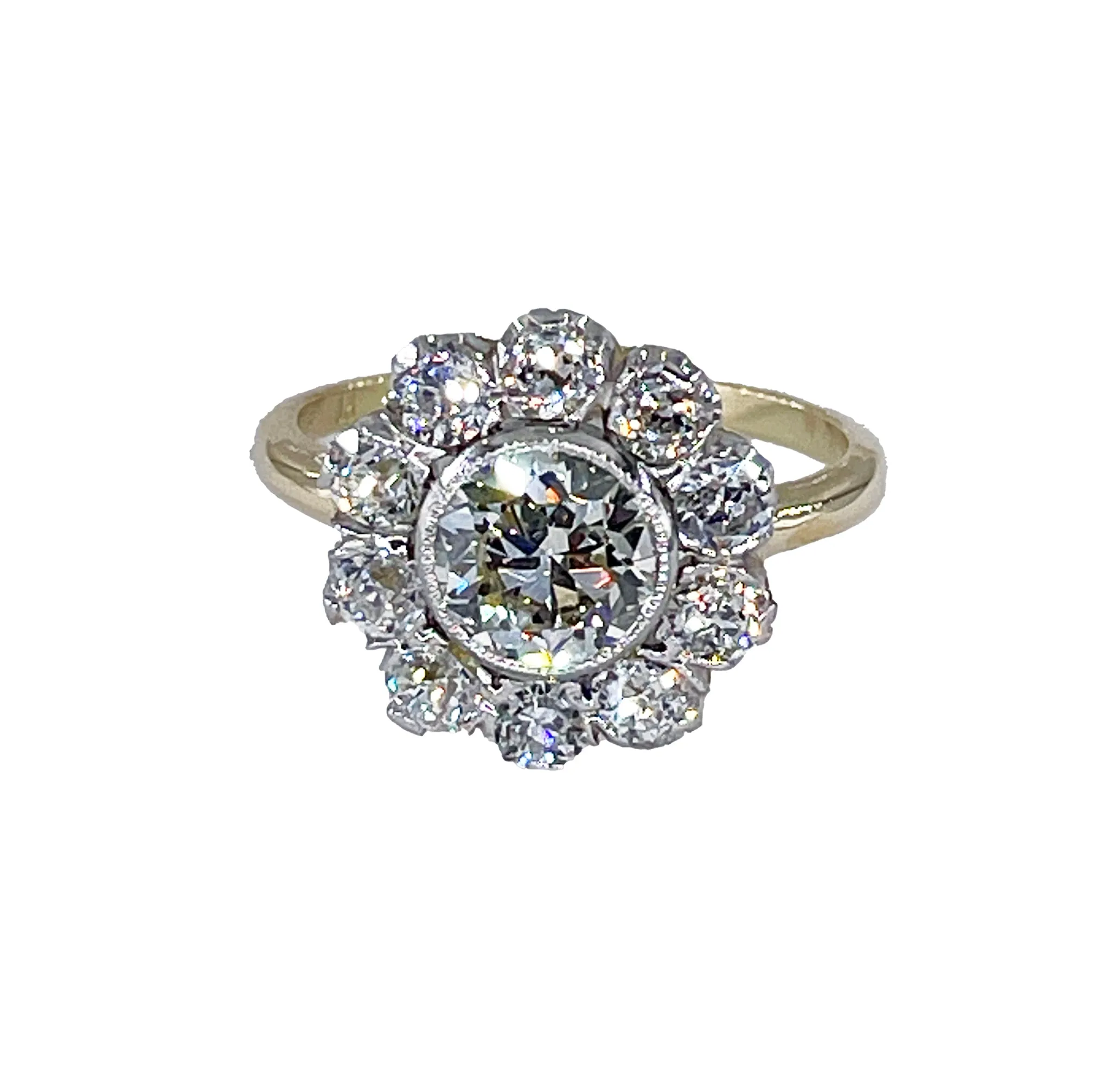 1900s GIA 2.58ctw Antique Edwardian OLD EUROPEAN Diamond Cocktail Cluster 18K Gold Platinum Ring