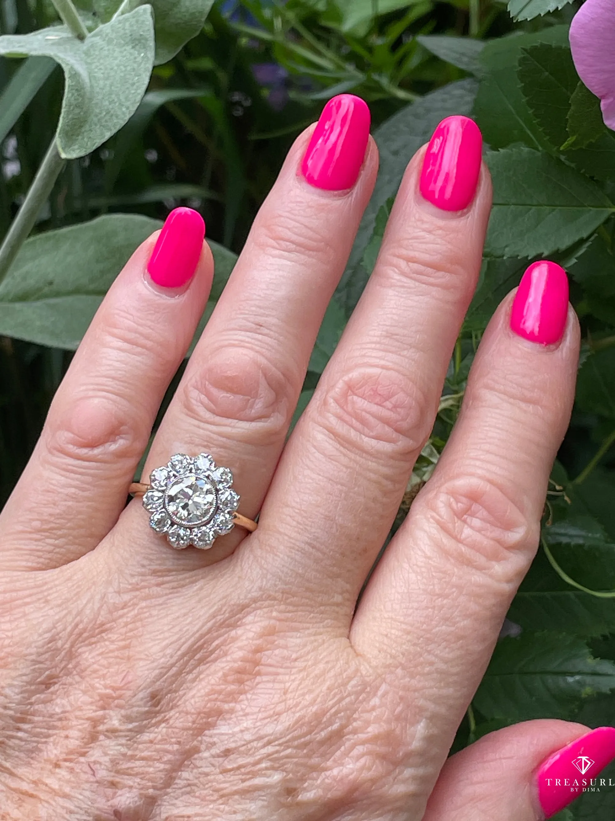 1900s GIA 2.58ctw Antique Edwardian OLD EUROPEAN Diamond Cocktail Cluster 18K Gold Platinum Ring