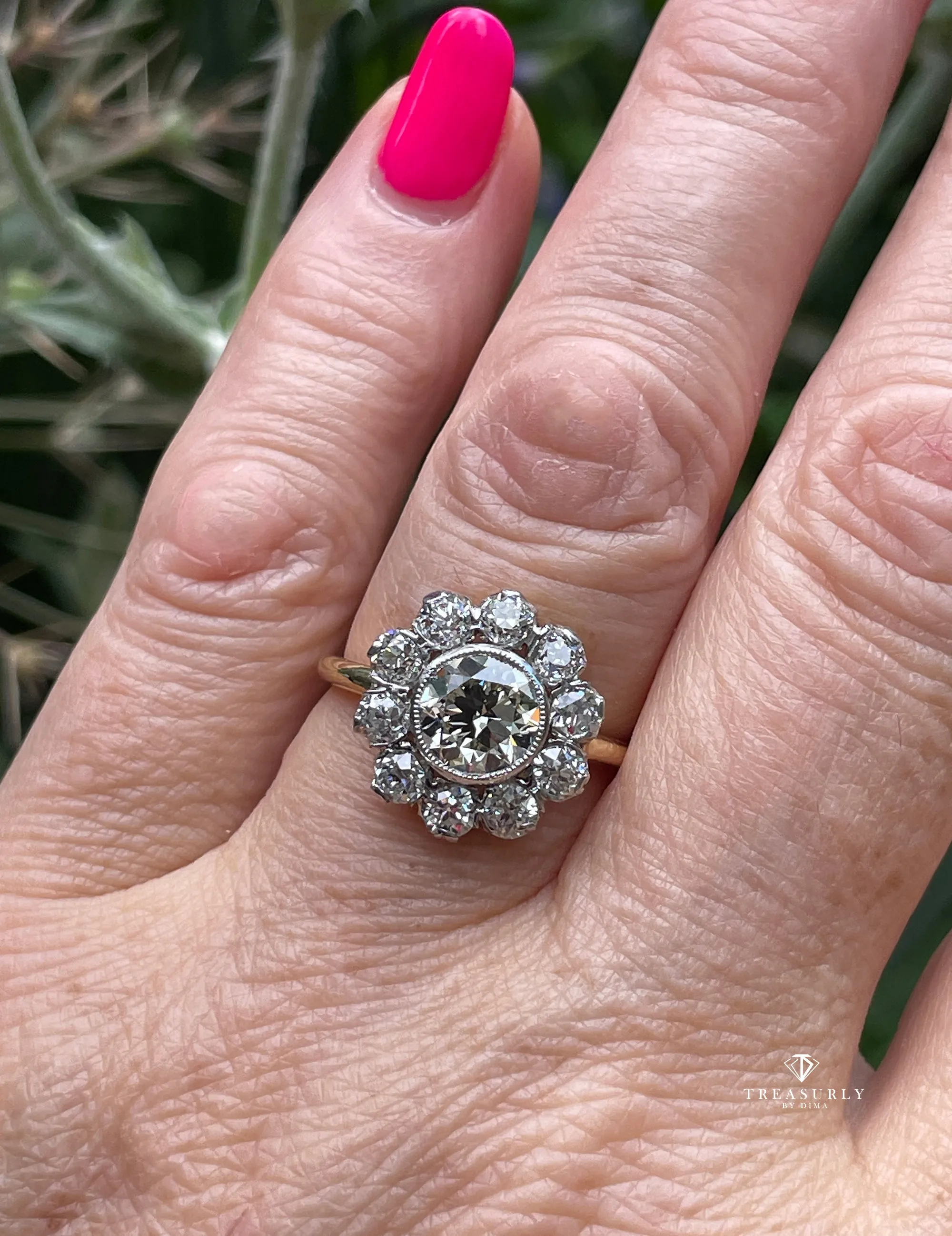 1900s GIA 2.58ctw Antique Edwardian OLD EUROPEAN Diamond Cocktail Cluster 18K Gold Platinum Ring