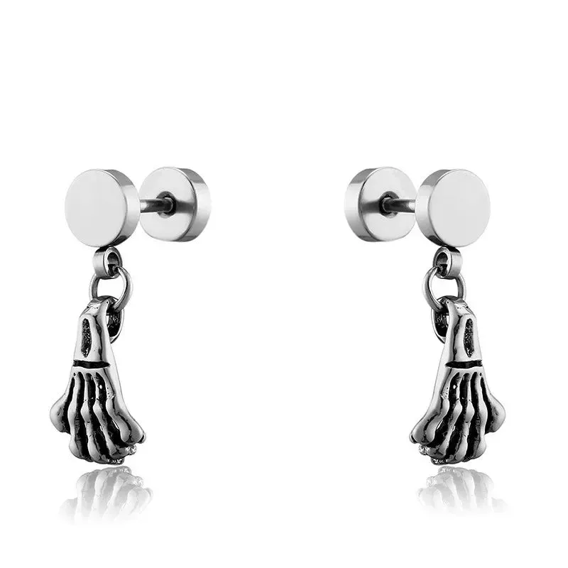 2023 Punk Stainless Surgical Steel Stud Earrings – Small Gothic Geometry, Skeleton Rock Zircon Jewelry for Women & Men