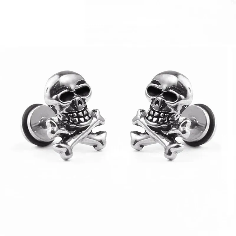 2023 Punk Stainless Surgical Steel Stud Earrings – Small Gothic Geometry, Skeleton Rock Zircon Jewelry for Women & Men