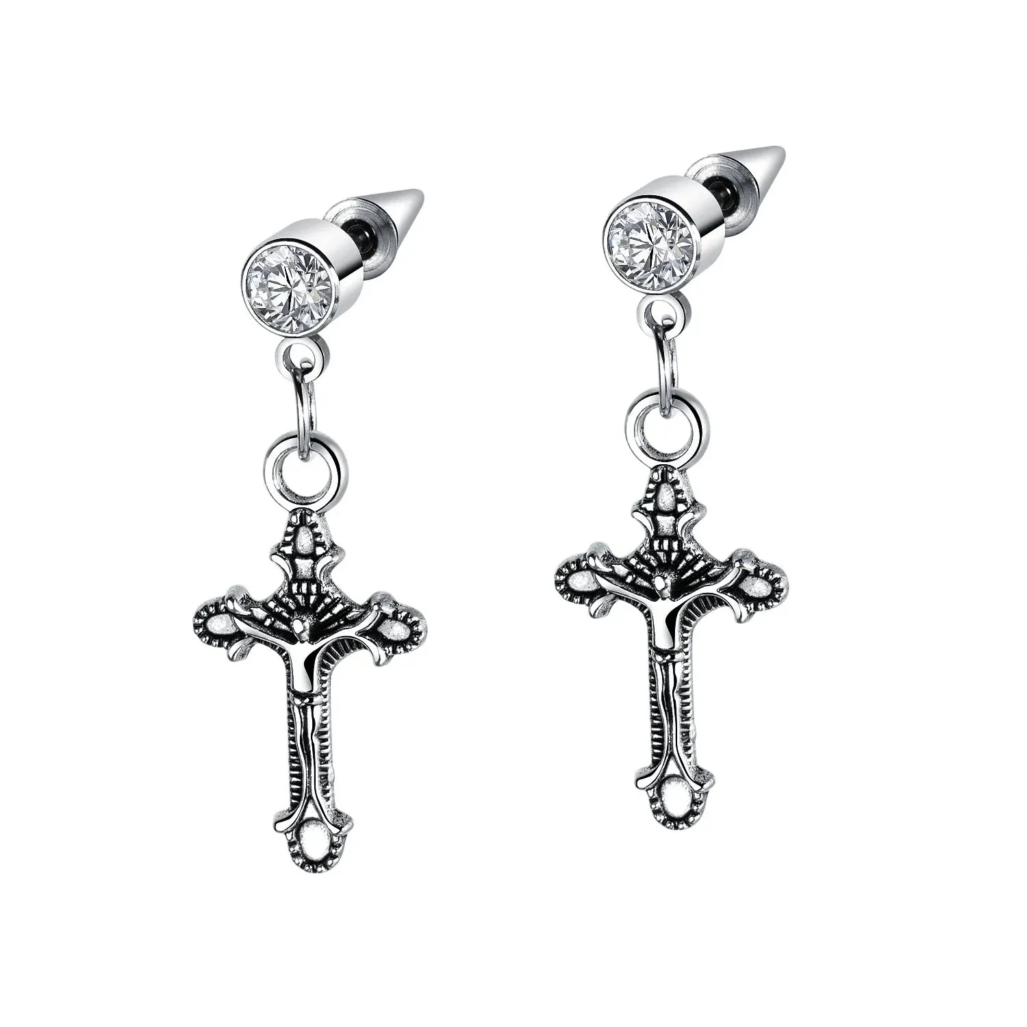 2023 Punk Stainless Surgical Steel Stud Earrings – Small Gothic Geometry, Skeleton Rock Zircon Jewelry for Women & Men