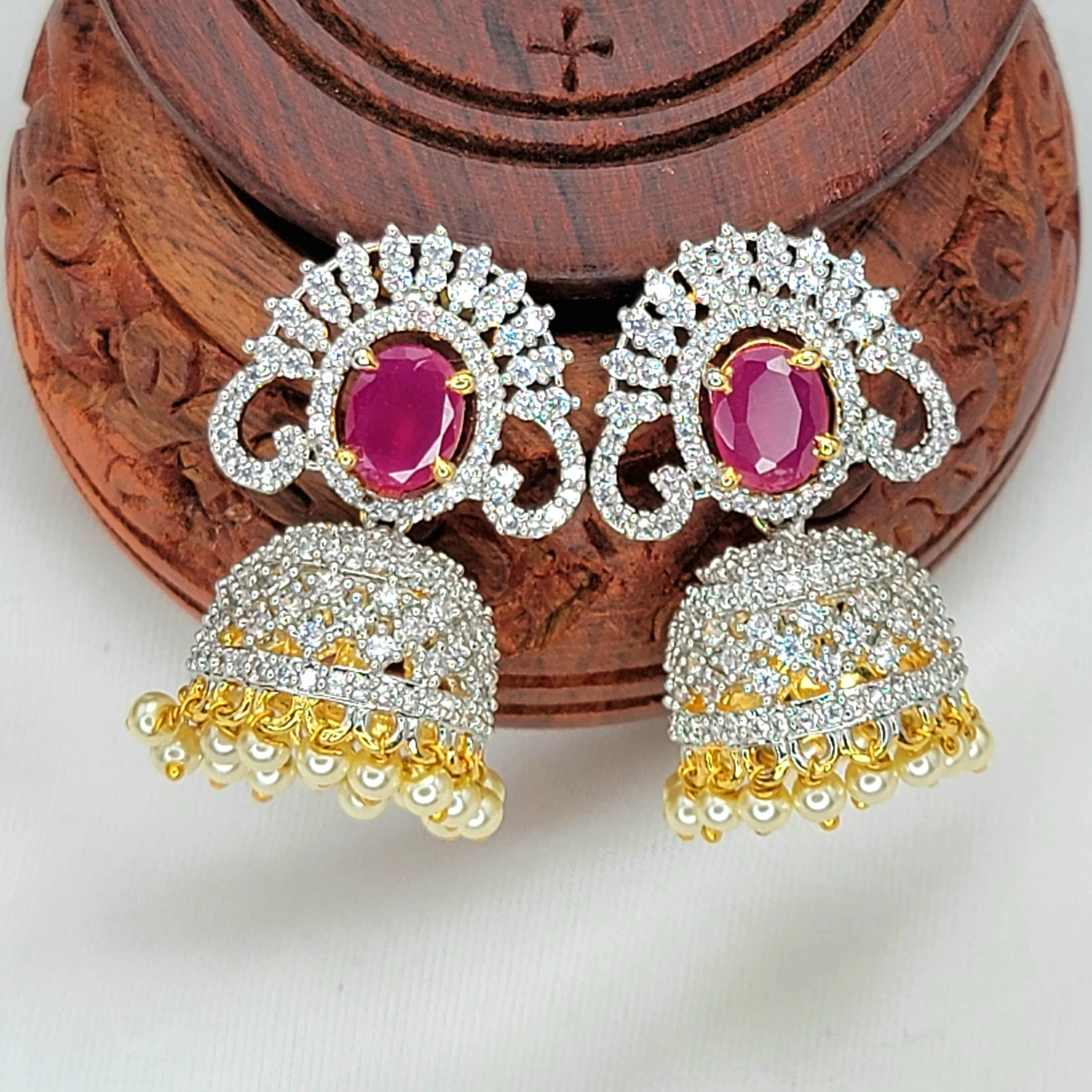 4-in-one Changeable Ruby & White AD Zircon Jhumka Earring