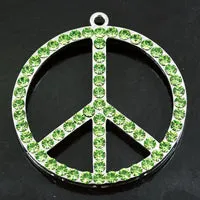 50mm(2") Peace Symbol Pendant silvertone w/4mm Peridot Austrian Crystals, ea