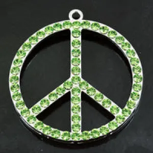 50mm(2") Peace Symbol Pendant silvertone w/4mm Peridot Austrian Crystals, ea