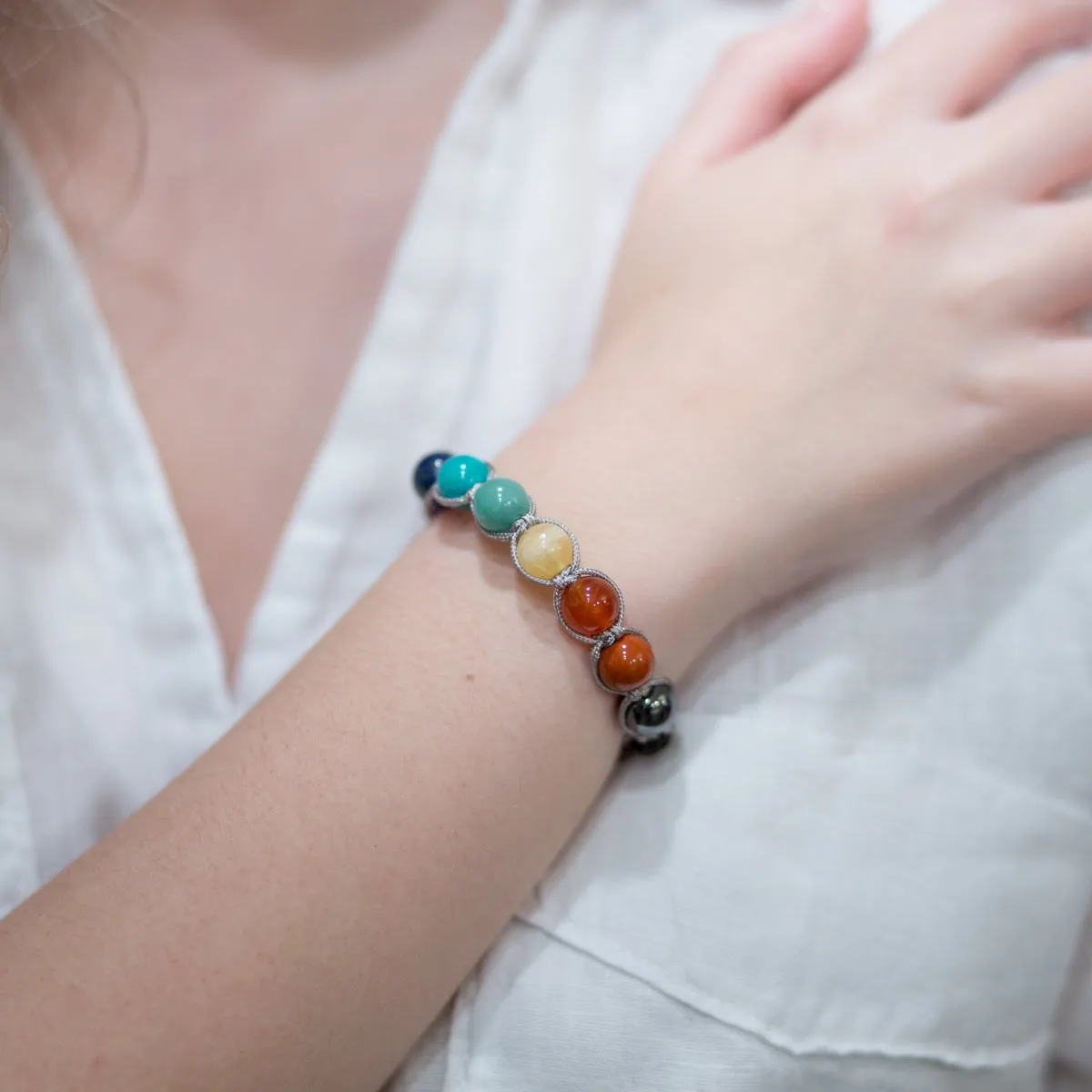 7 CHAKRA HEALER BRACELET l  Red Jasper, Carnelian, Yellow Calcite, Green Jade, Turquoise, Lapis Lazuli & Amethyst