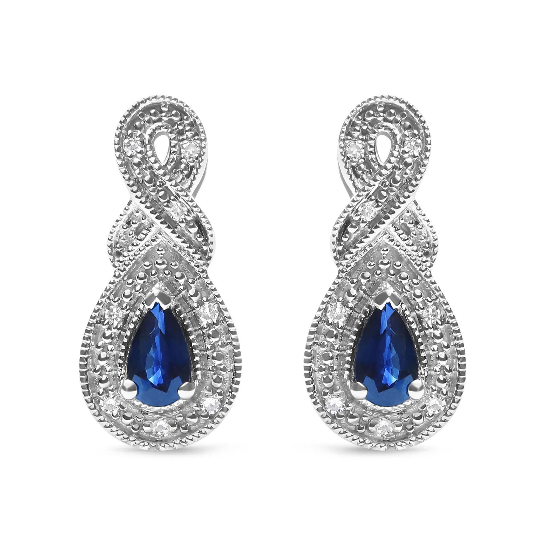 .925 Sterling Silver 4.5 x 3mm Pear Sapphire Gemstone and Diamond Accent Infinity Drop Stud Earrings (H-I Color, SI1-SI2 Clarity)