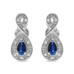 .925 Sterling Silver 4.5 x 3mm Pear Sapphire Gemstone and Diamond Accent Infinity Drop Stud Earrings (H-I Color, SI1-SI2 Clarity)