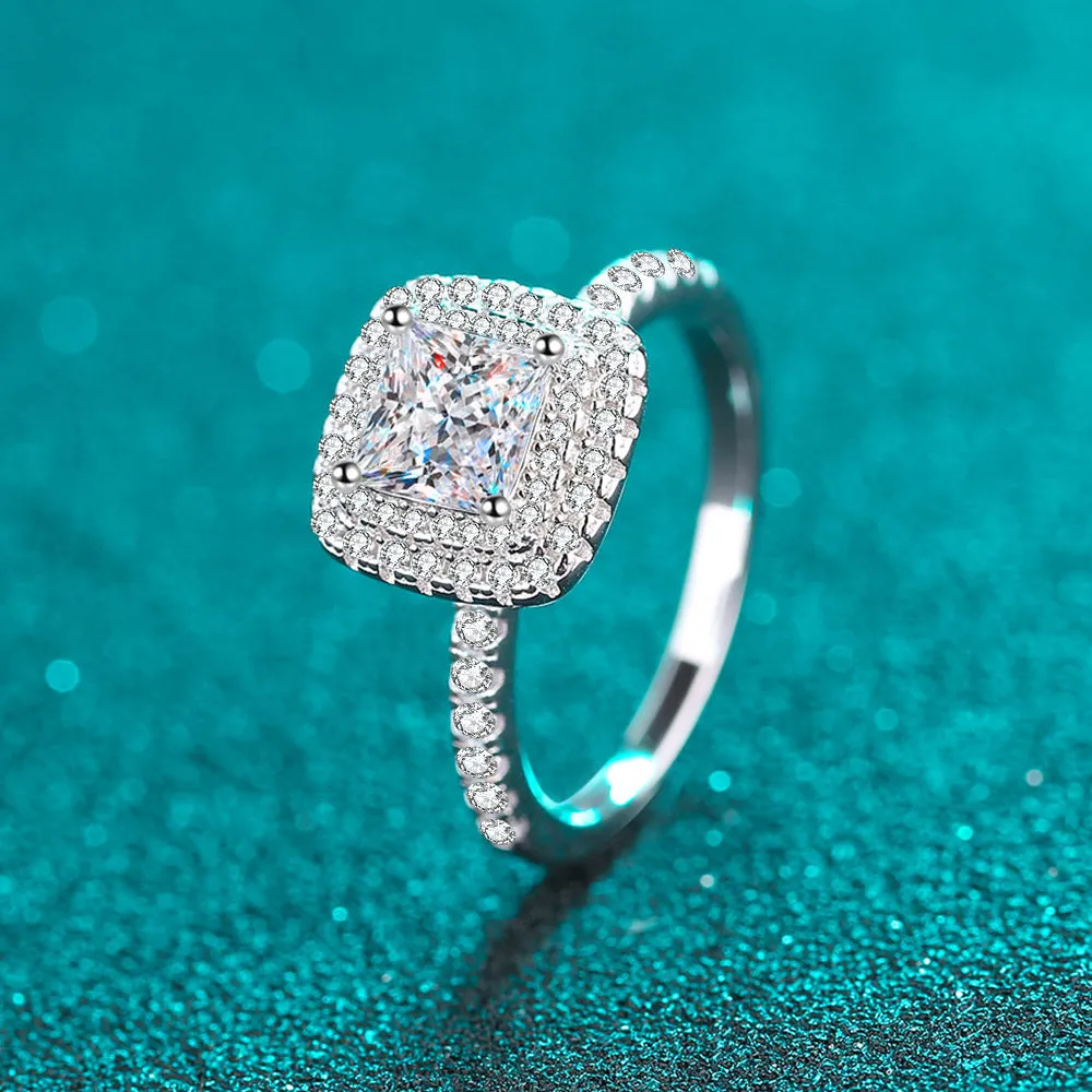 925 sterling silver plated pt950 gold medium women's 5.5mm zircon princess cut moissanite ring luxury