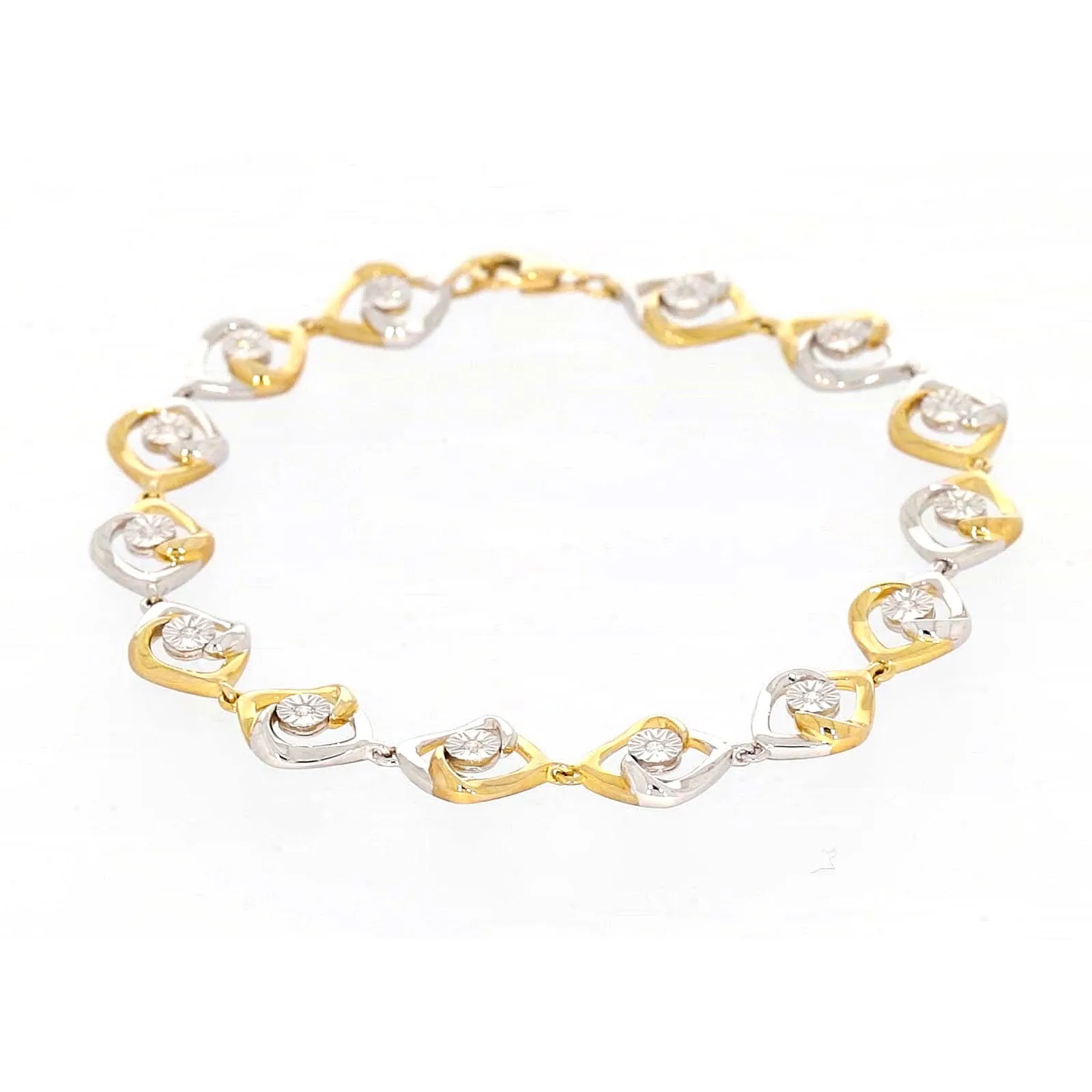 9ct Two Tone Gold with 0.12 CARAT tw of Diamonds Bracelet