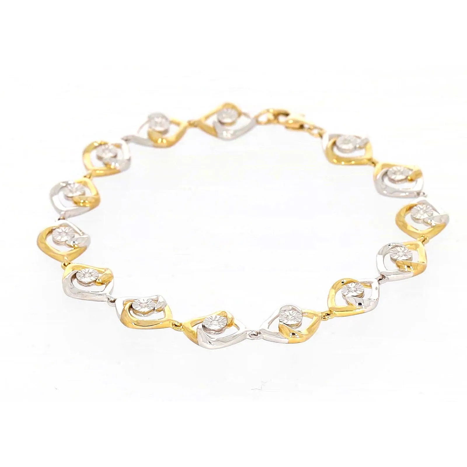 9ct Two Tone Gold with 0.12 CARAT tw of Diamonds Bracelet