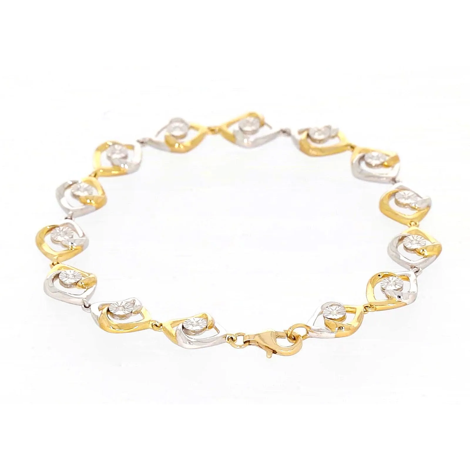 9ct Two Tone Gold with 0.12 CARAT tw of Diamonds Bracelet