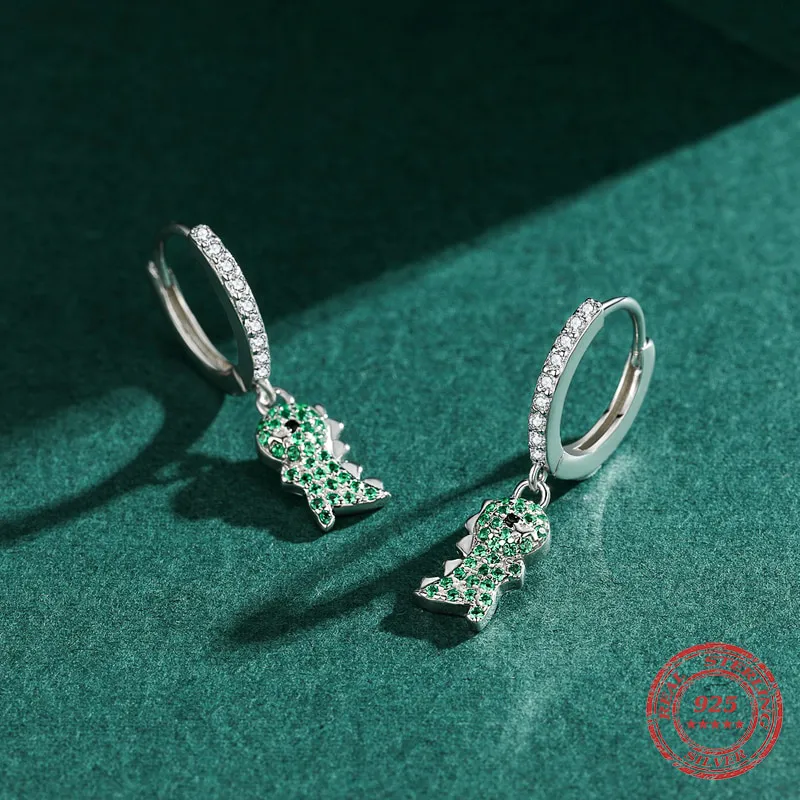 Adorable Pure S925 Silver Dinosaur Earrings