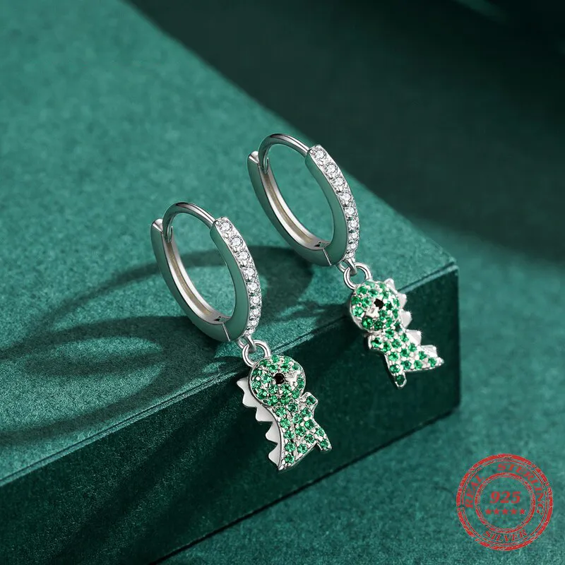 Adorable Pure S925 Silver Dinosaur Earrings