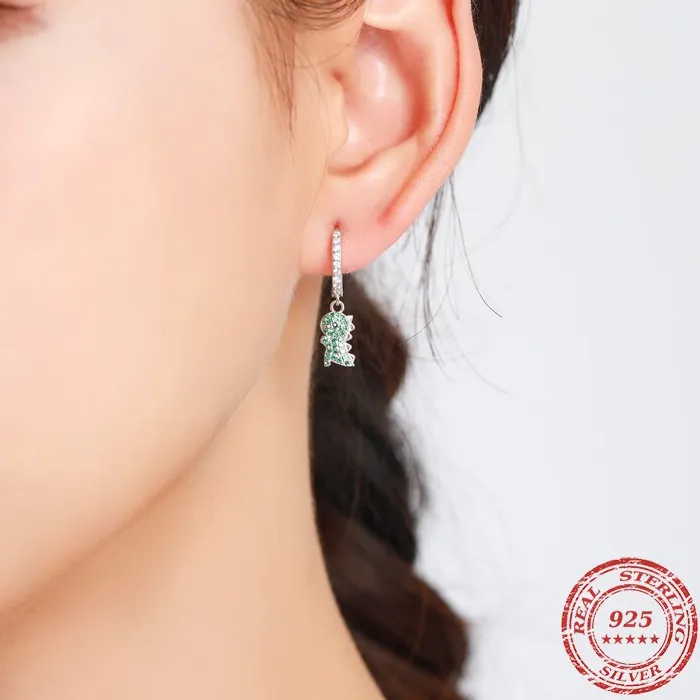 Adorable Pure S925 Silver Dinosaur Earrings