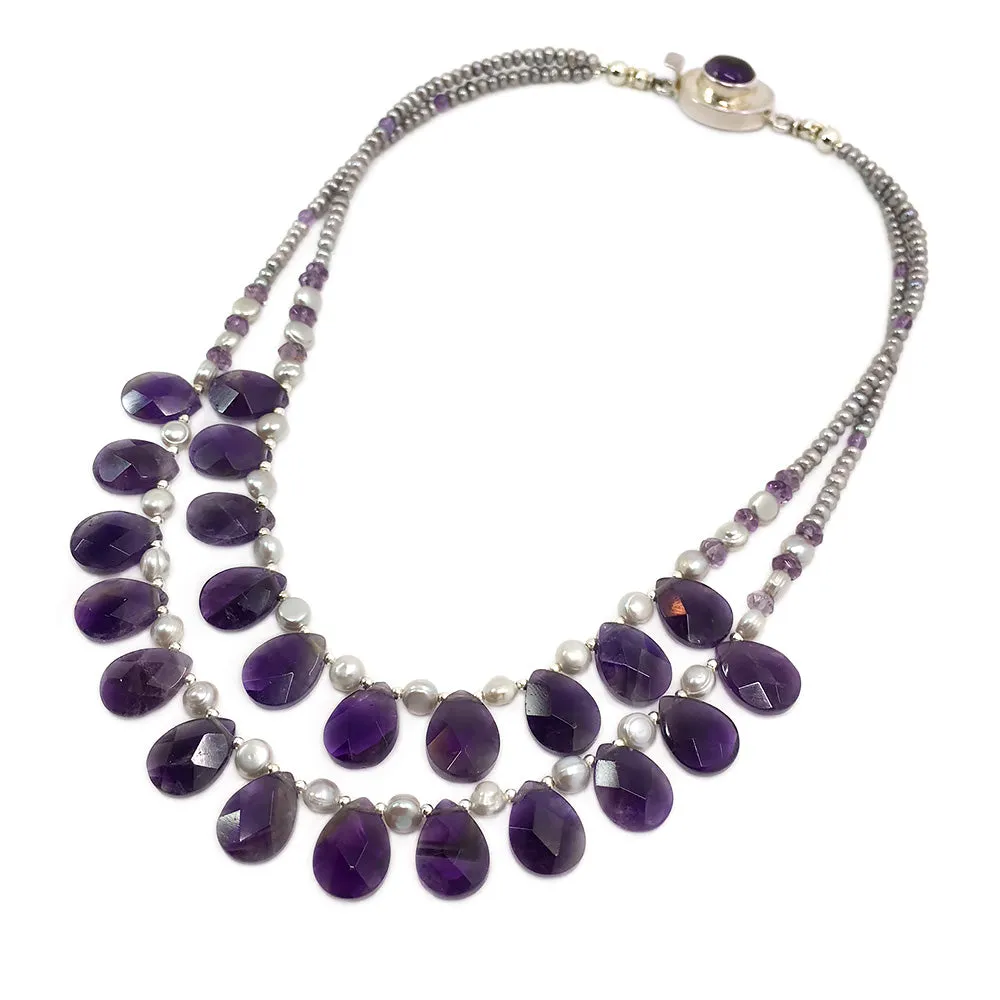Amethyst and Pearl Double Strand Necklace-II