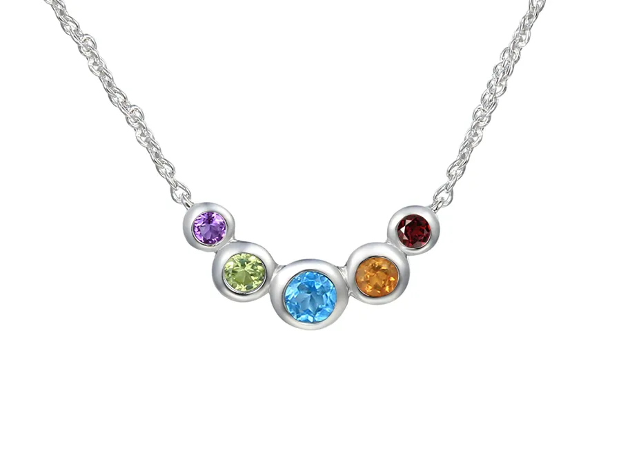 Amore Argento Sterling Silver Multi Gem Set Necklace