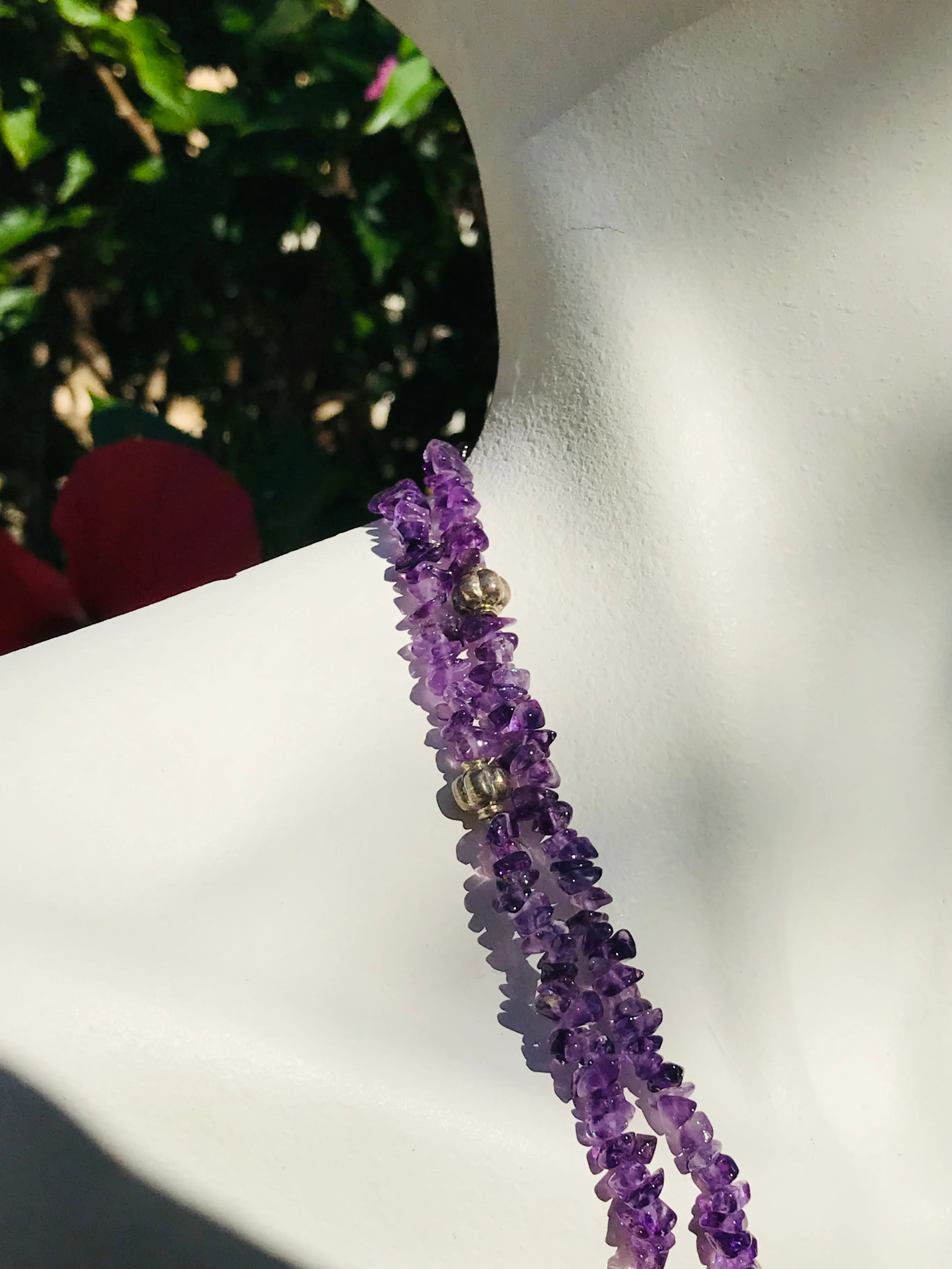 Artisan Handmade Purple Amethyst Gem Stone Silver Beaded Long Necklace
