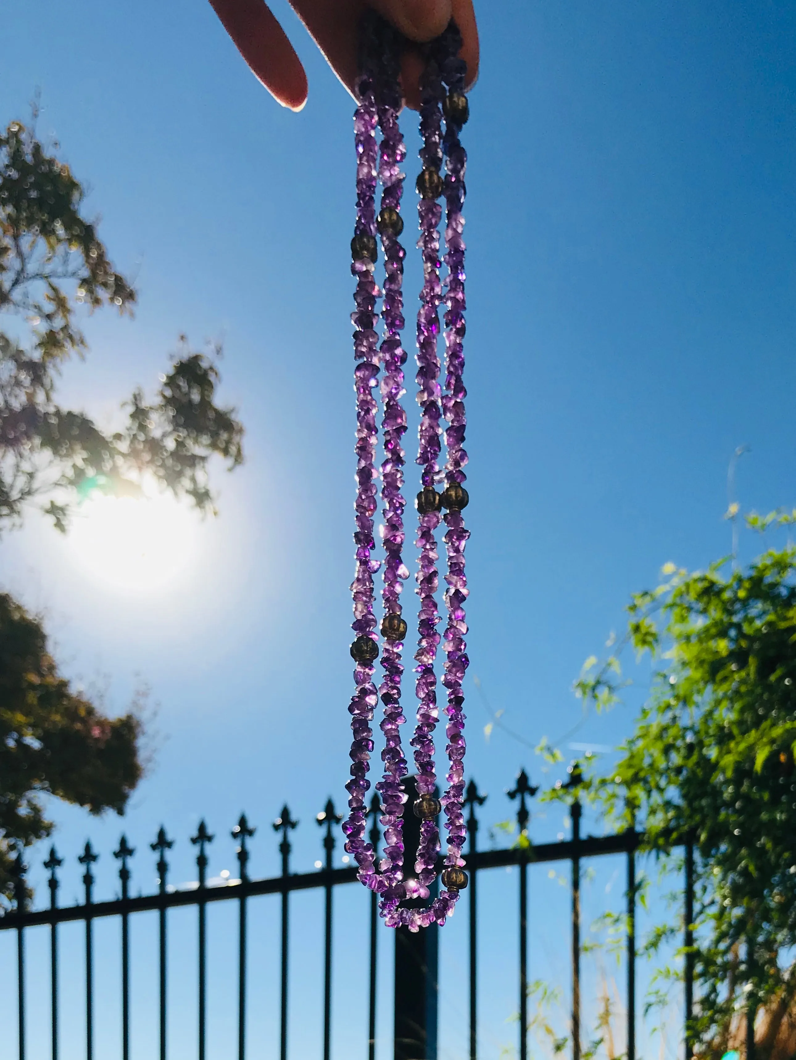 Artisan Handmade Purple Amethyst Gem Stone Silver Beaded Long Necklace