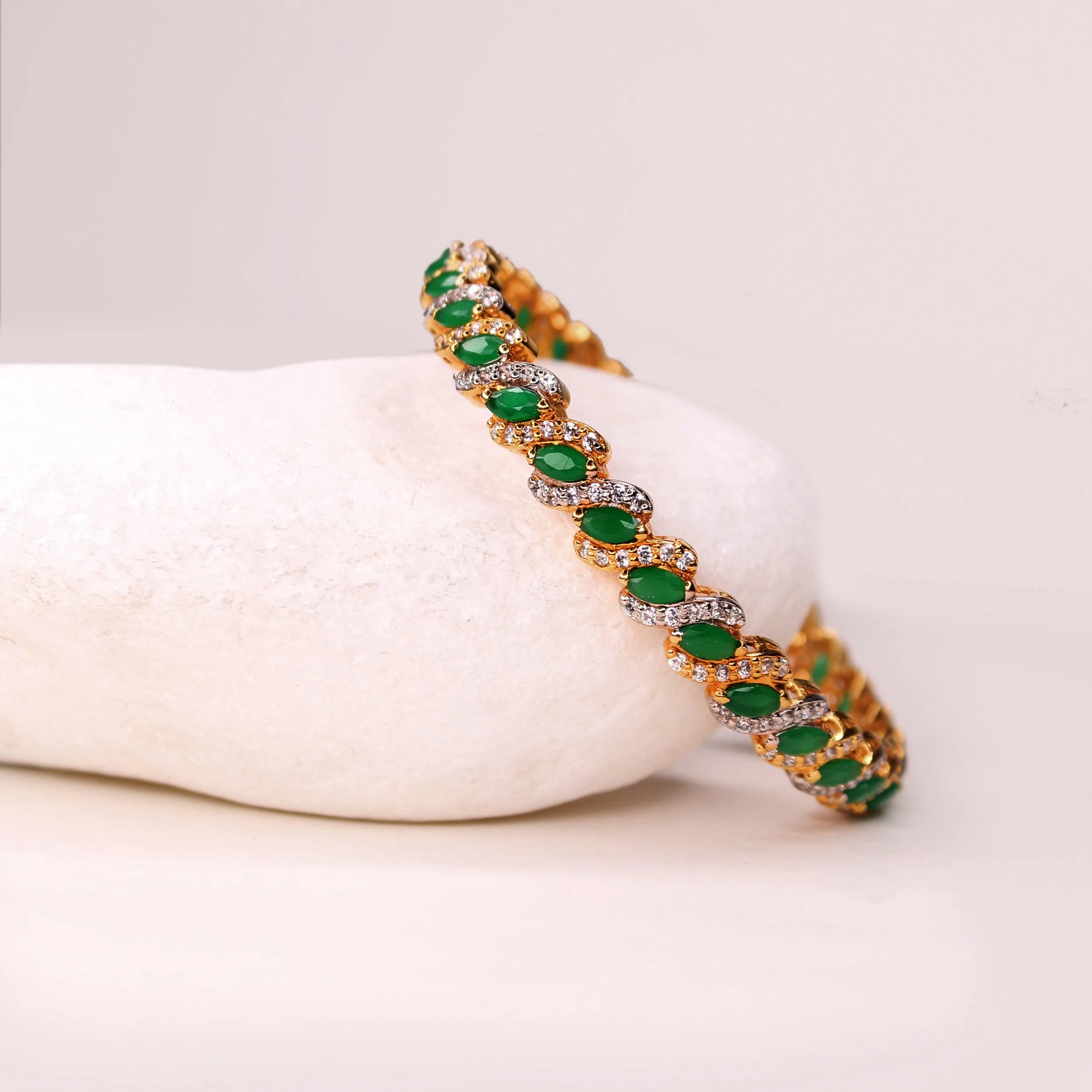 Bangle in Jade with Cubic Zircons