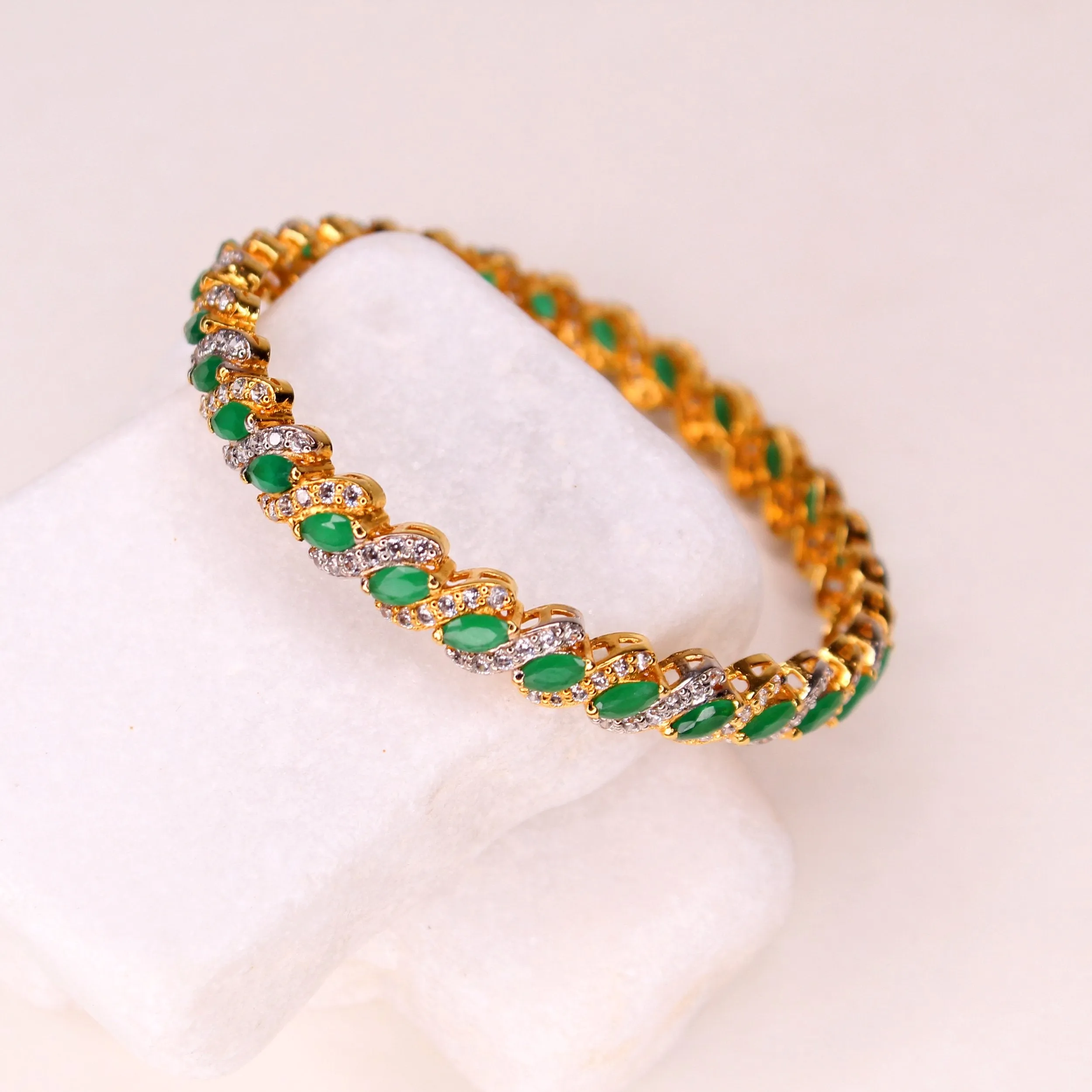 Bangle in Jade with Cubic Zircons