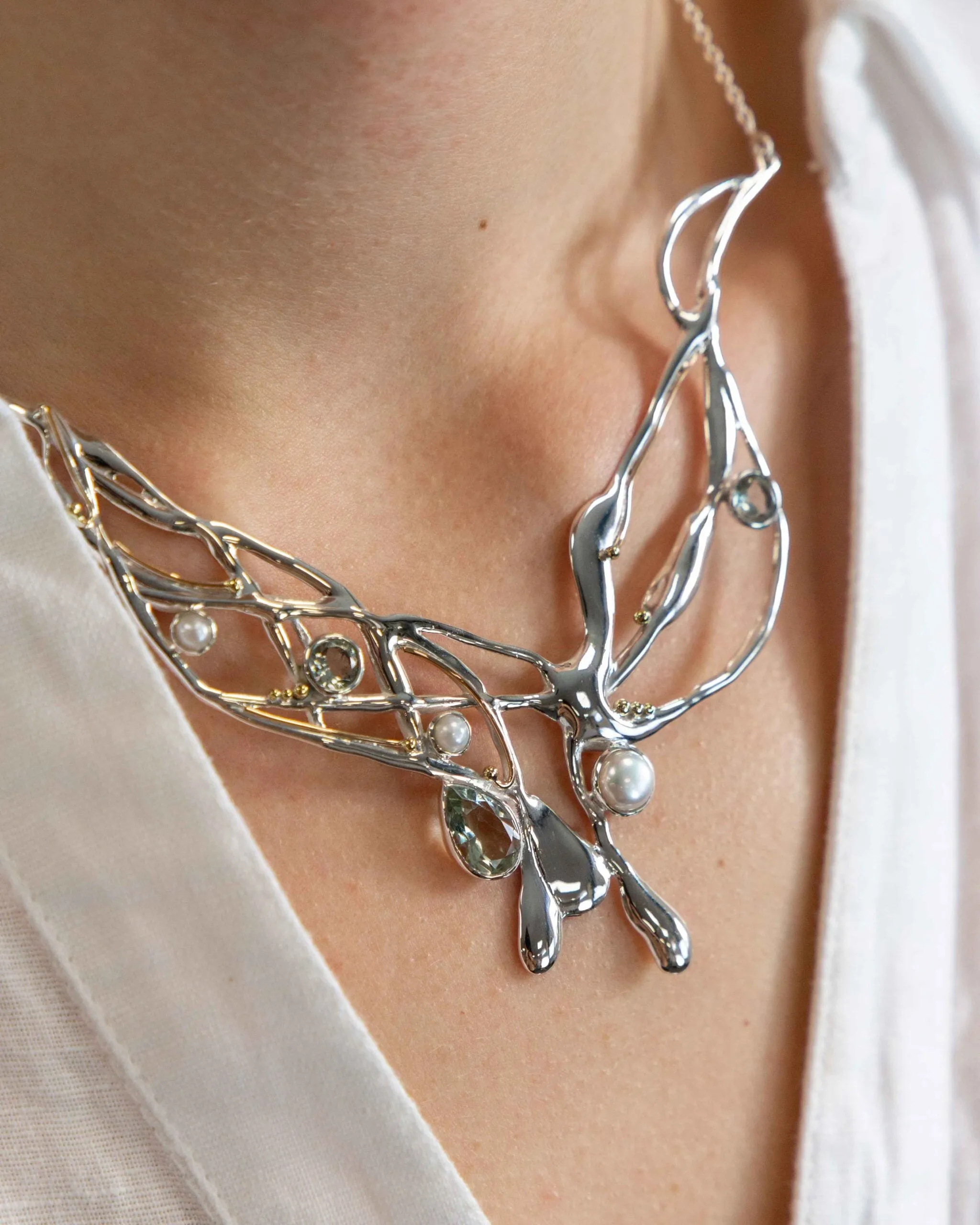 Banyan Freshwater Pearl and Green Amethyst Necklace