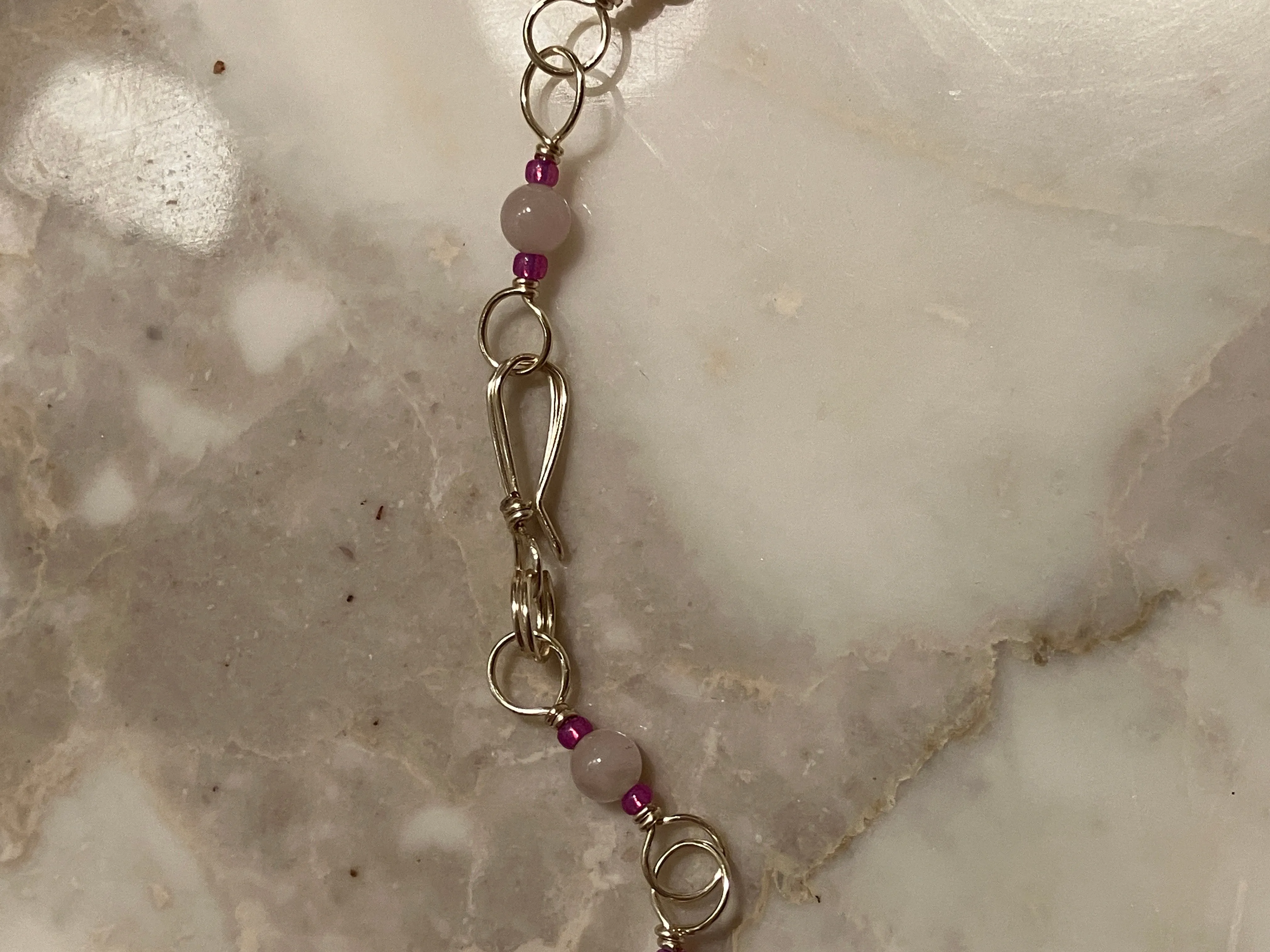 Brazilian Agate and Rose Quartz Pendant with Rose Quartz Wire Wrapped Necklace