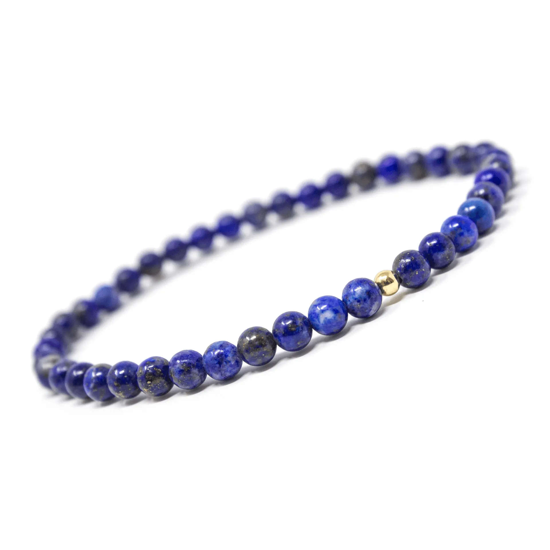 Brilliant Blue Lapis Lazuli Healing Crystal Energy Bracelet with Natural 4mm Gemstones and Hypoallergenic 14k Gold Filled Bead