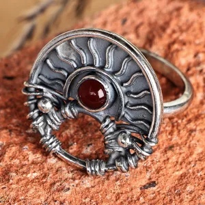 Classic Sun-Themed Carnelian Cocktail Ring from Armenia - Courageous Sunshine | NOVICA
