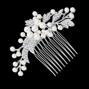 Crystal Leaf and Pearl Hair Comb