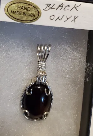 Custom Wire Wrapped Black Onyx Necklace/Pendant Sterling Silver